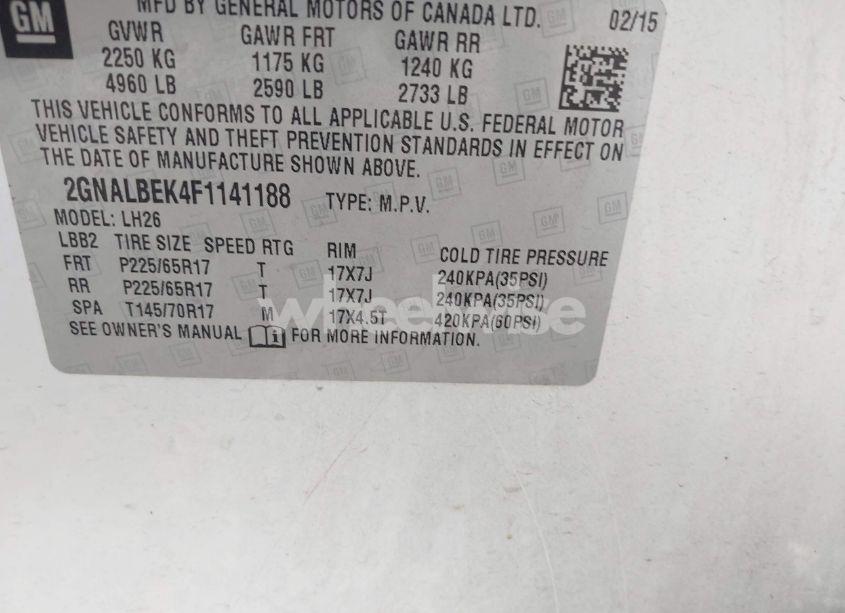 Photo 9 of 2015 Chevrolet Equinox 1LT (VIN 2GNALBEK4F1141188)