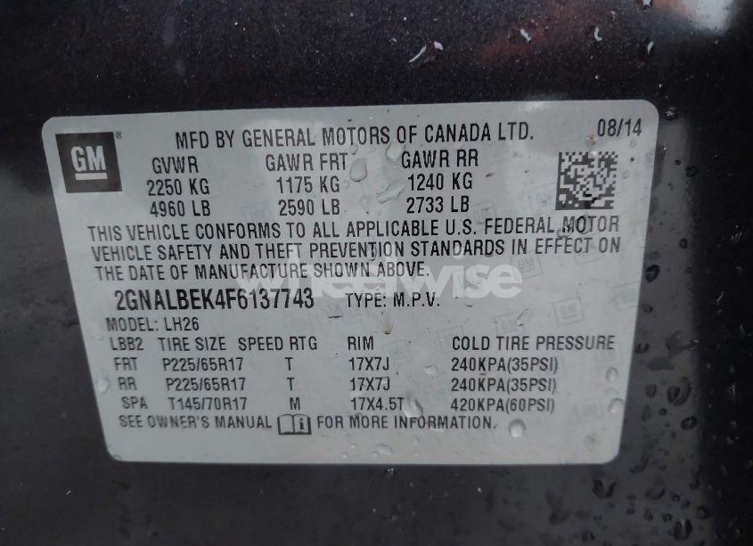 Photo 9 of 2015 Chevrolet Equinox 1LT (VIN 2GNALBEK4F6137743)