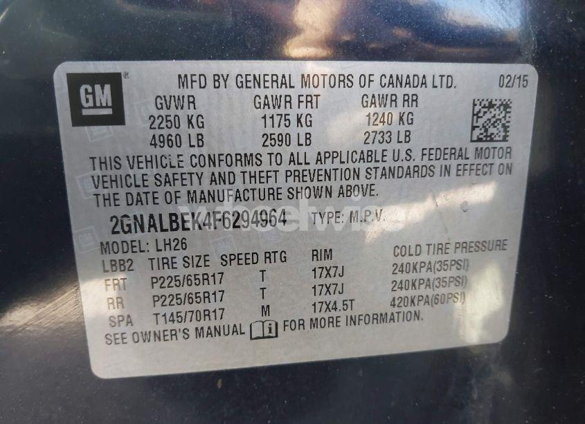 Photo 9 of 2015 Chevrolet Equinox 1LT (VIN 2GNALBEK4F6294964)