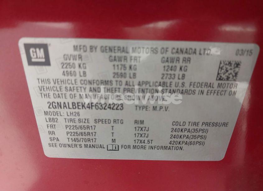 Photo 9 of 2015 Chevrolet Equinox 1LT (VIN 2GNALBEK4F6324223)