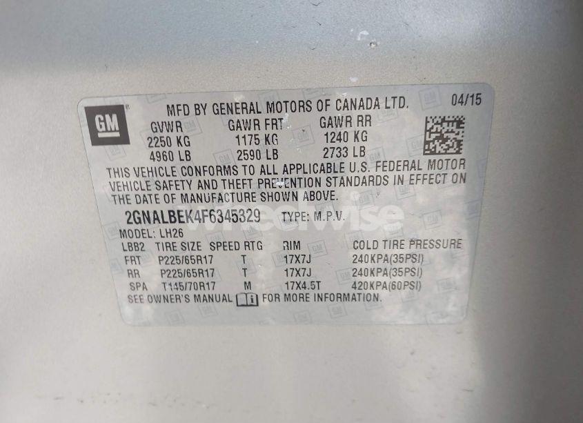 Photo 9 of 2015 Chevrolet Equinox 1LT (VIN 2GNALBEK4F6345329)