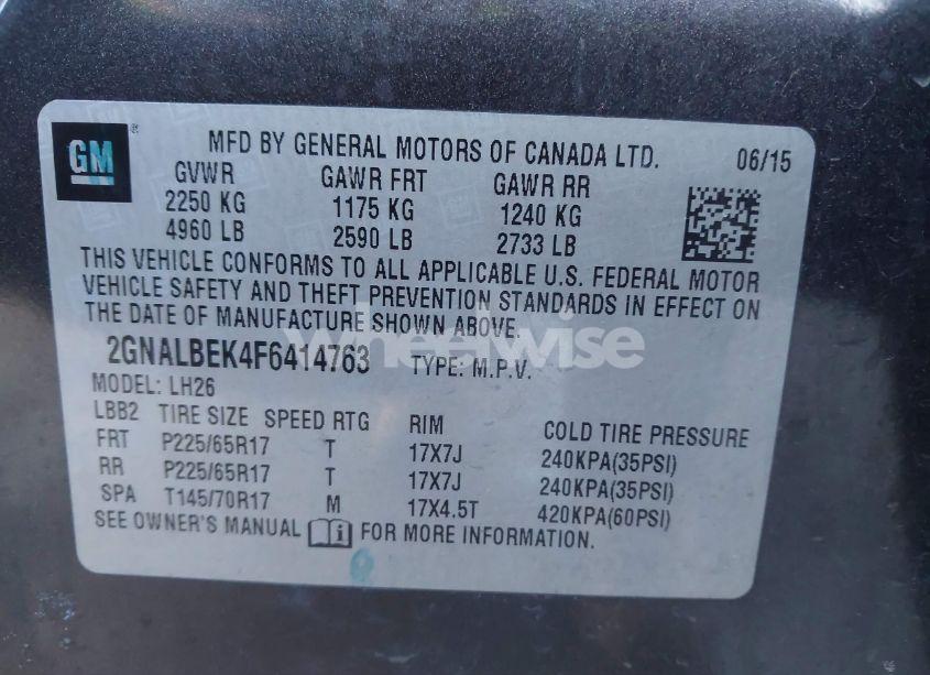 Photo 9 of 2015 Chevrolet Equinox 1LT (VIN 2GNALBEK4F6414763)