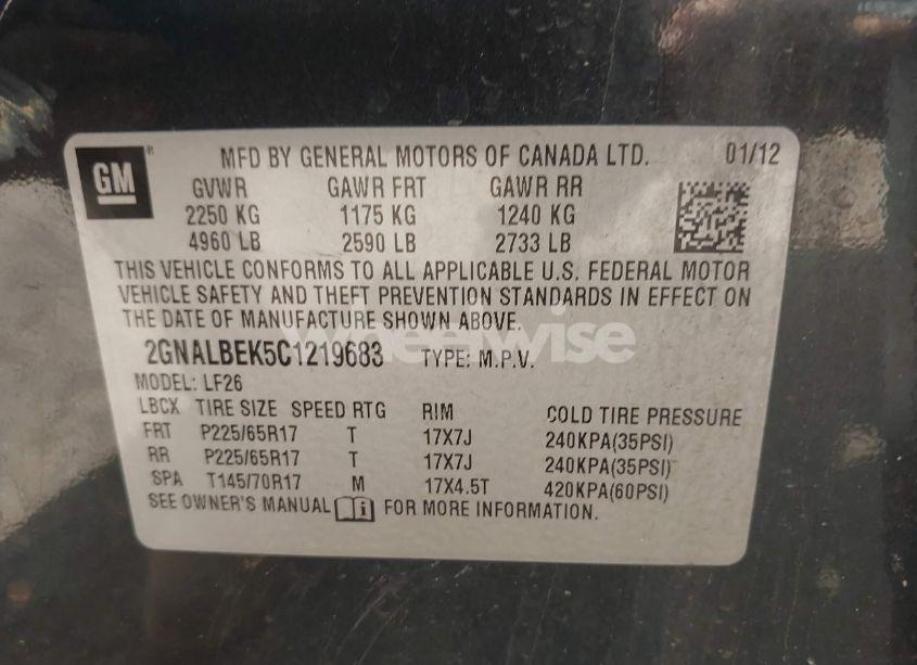 Photo 9 of 2012 Chevrolet Equinox LS (VIN 2GNALBEK5C1219683)