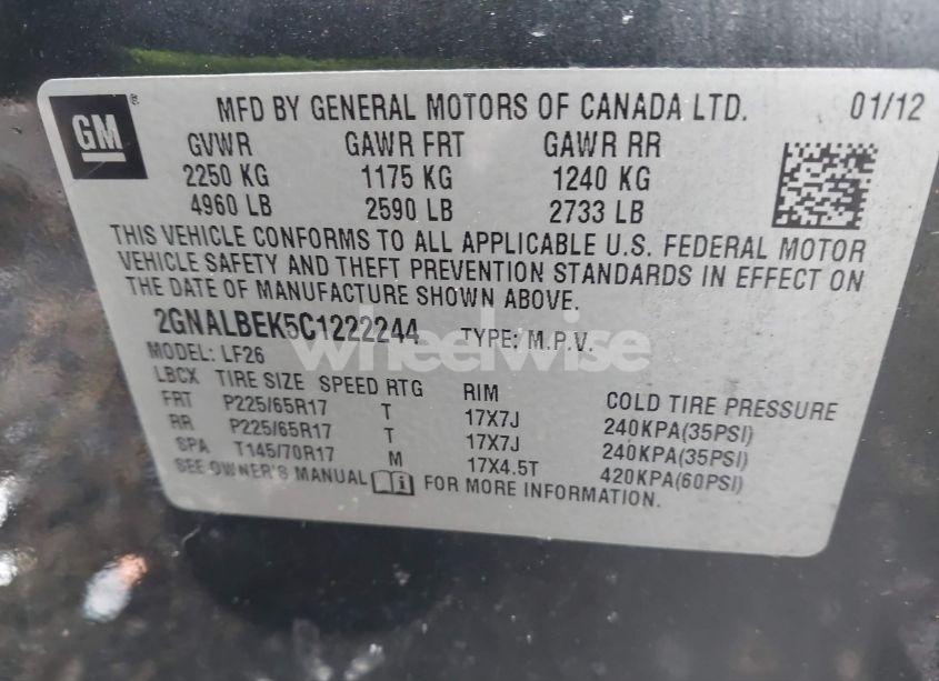 Photo 9 of 2012 Chevrolet Equinox LS (VIN 2GNALBEK5C1222244)