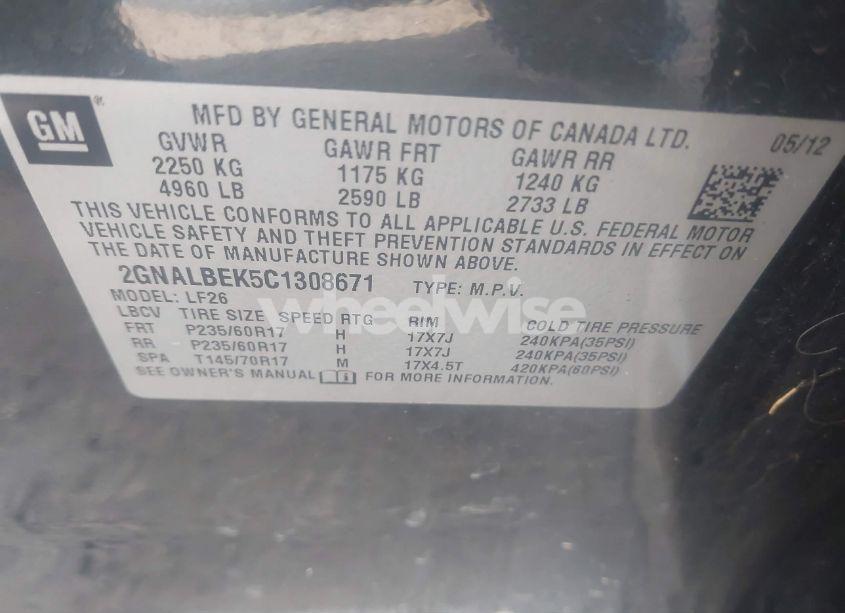 Photo 9 of 2012 Chevrolet Equinox LS (VIN 2GNALBEK5C1308671)