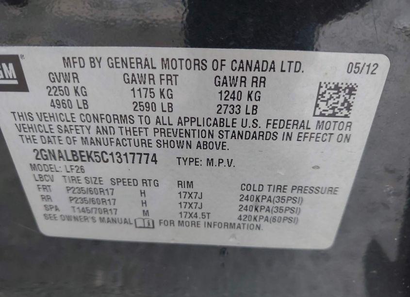 Photo 9 of 2012 Chevrolet Equinox LS (VIN 2GNALBEK5C1317774)