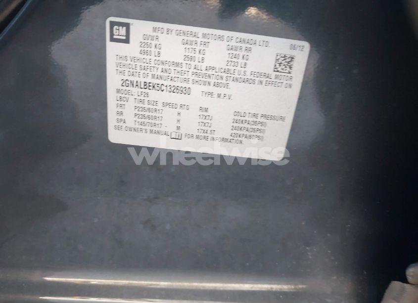 Photo 9 of 2012 Chevrolet Equinox LS (VIN 2GNALBEK5C1326930)