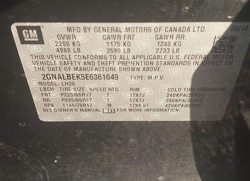 Photo 9 of 2014 Chevrolet Equinox 1LT (VIN 2GNALBEK5E6361649)