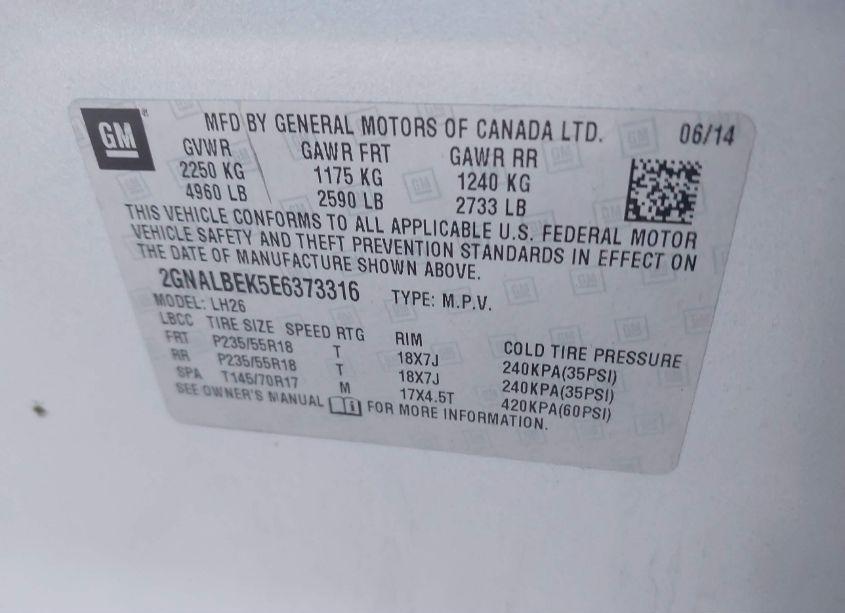 Photo 9 of 2014 Chevrolet Equinox 1LT (VIN 2GNALBEK5E6373316)