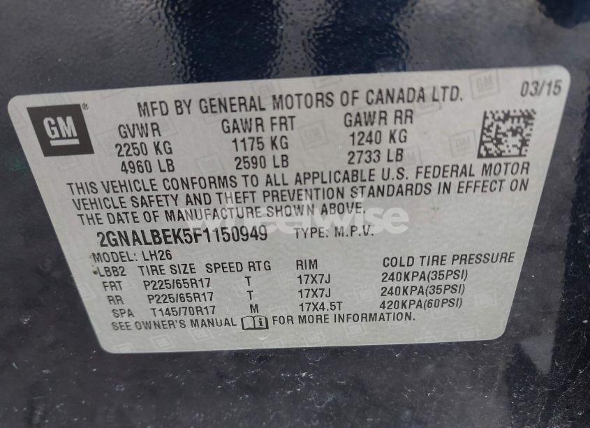 Photo 9 of 2015 Chevrolet Equinox 1LT (VIN 2GNALBEK5F1150949)