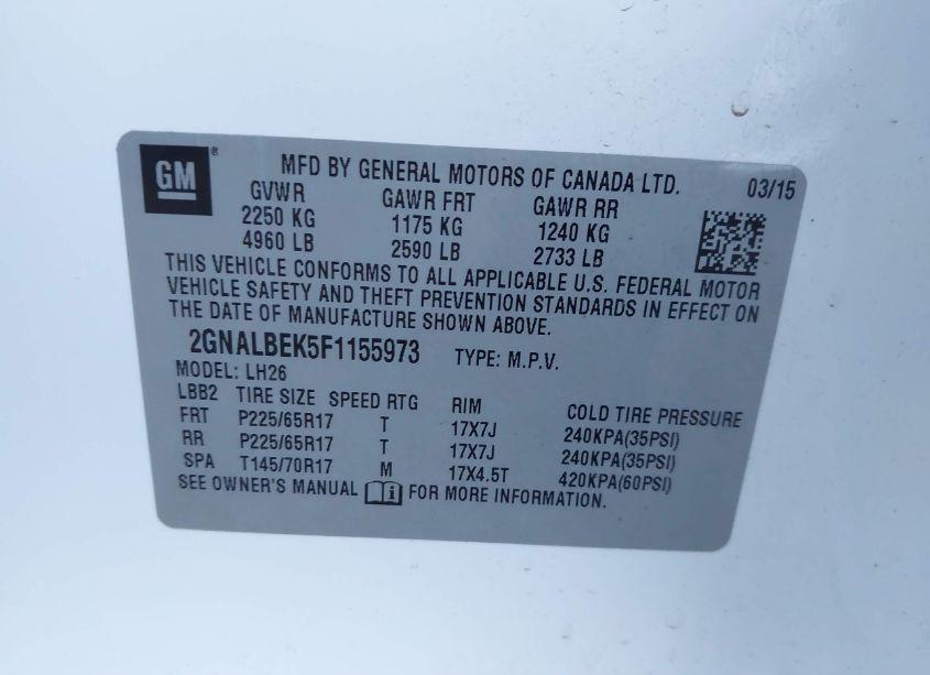 Photo 9 of 2015 Chevrolet Equinox 1LT (VIN 2GNALBEK5F1155973)