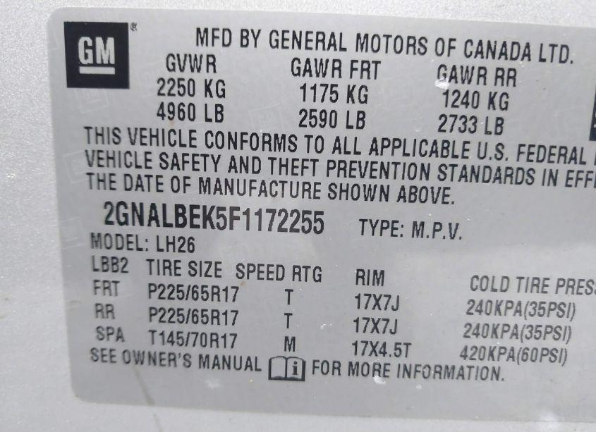 Photo 9 of 2015 Chevrolet Equinox 1LT (VIN 2GNALBEK5F1172255)