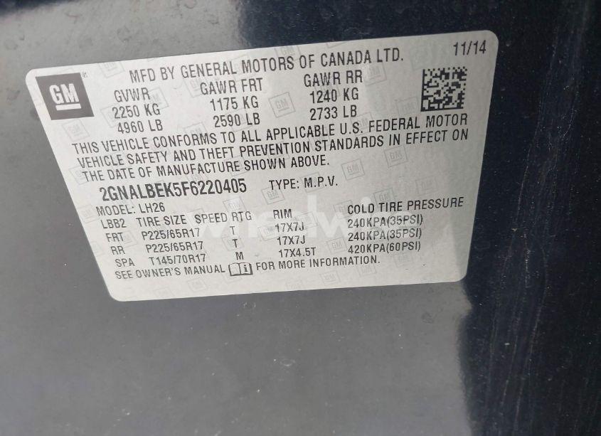 Photo 9 of 2015 Chevrolet Equinox 1LT (VIN 2GNALBEK5F6220405)