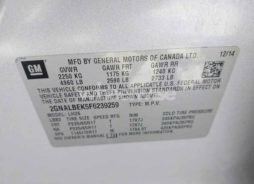 Photo 9 of 2015 Chevrolet Equinox 1LT (VIN 2GNALBEK5F6239259)