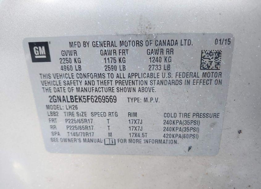 Photo 9 of 2015 Chevrolet Equinox 1LT (VIN 2GNALBEK5F6269569)