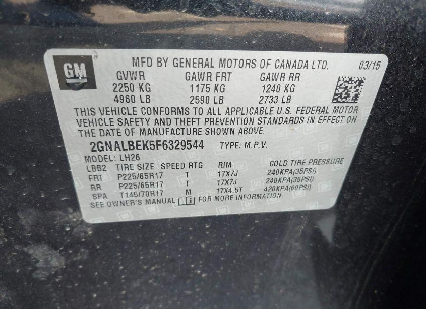 Photo 9 of 2015 Chevrolet Equinox 1LT (VIN 2GNALBEK5F6329544)