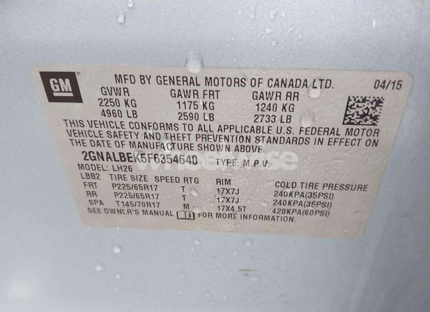 Photo 9 of 2015 Chevrolet Equinox 1LT (VIN 2GNALBEK5F6354640)