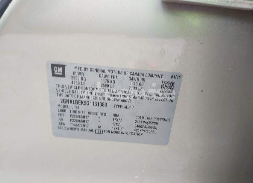 Photo 9 of 2016 Chevrolet Equinox LS (VIN 2GNALBEK5G1151388)