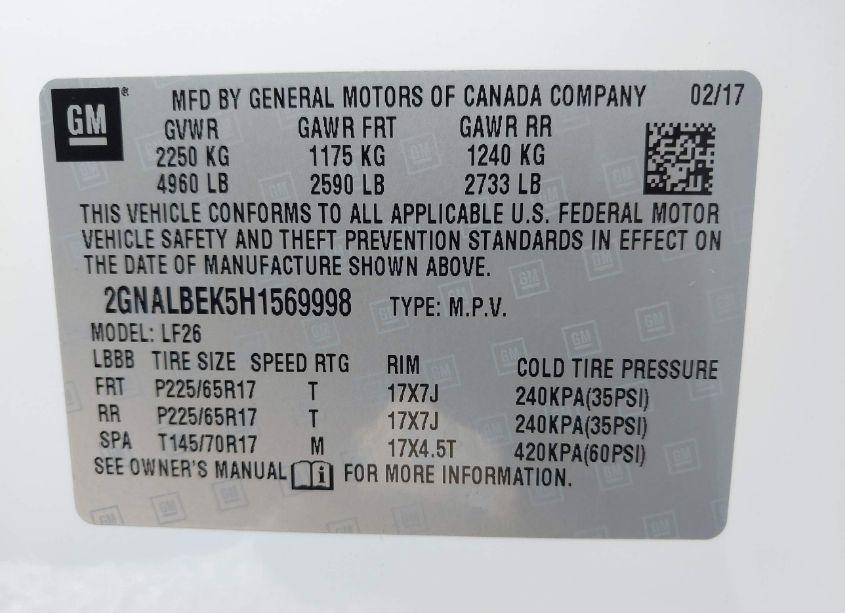 Photo 9 of 2017 Chevrolet Equinox LS (VIN 2GNALBEK5H1569998)