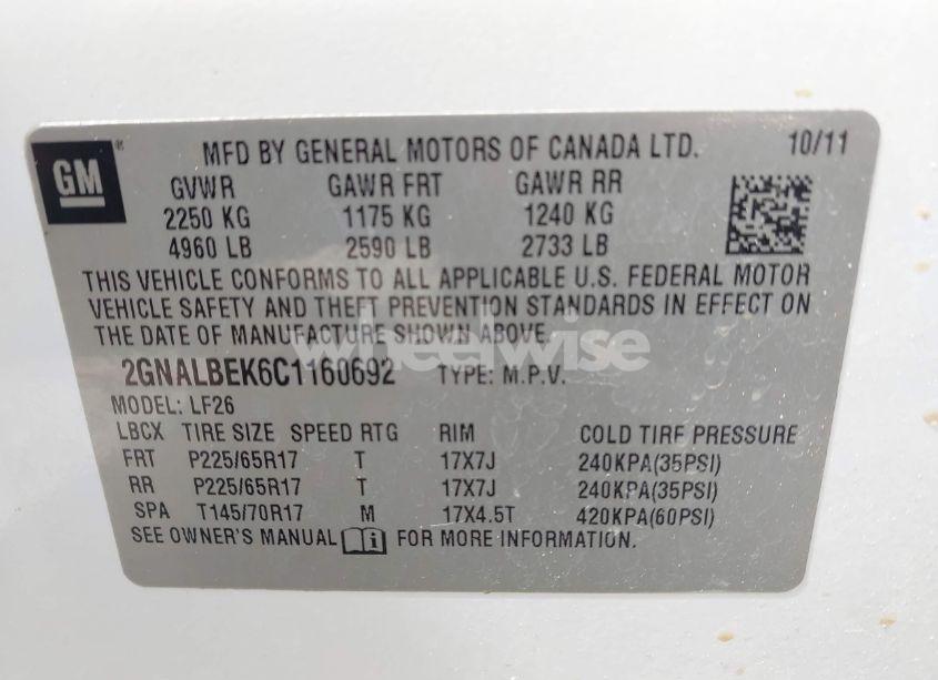 Photo 9 of 2012 Chevrolet Equinox LS (VIN 2GNALBEK6C1160692)