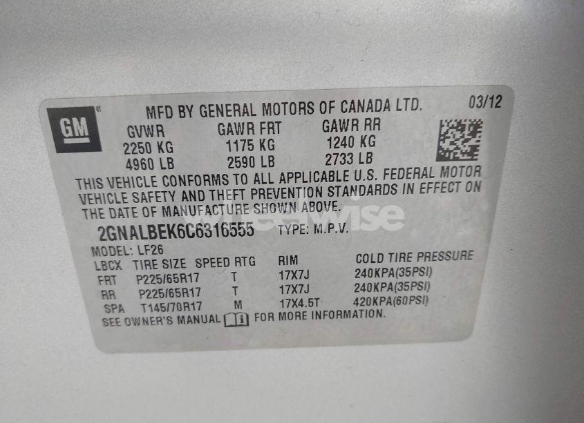 Photo 9 of 2012 Chevrolet Equinox LS (VIN 2GNALBEK6C6316555)