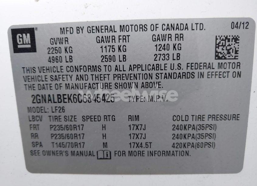 Photo 9 of 2012 Chevrolet Equinox LS (VIN 2GNALBEK6C6345425)
