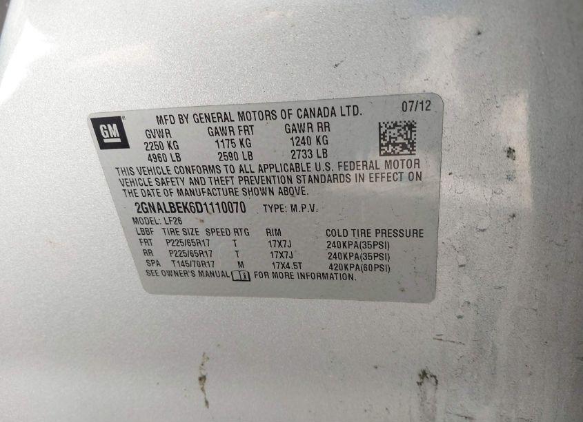 Photo 9 of 2013 Chevrolet Equinox LS (VIN 2GNALBEK6D1110070)