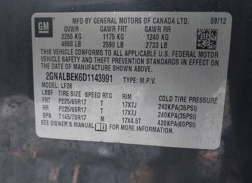 Photo 9 of 2013 Chevrolet Equinox LS (VIN 2GNALBEK6D1143991)