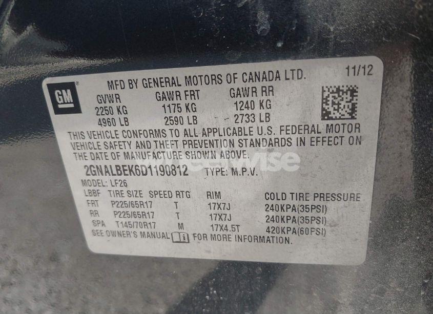 Photo 9 of 2013 Chevrolet Equinox LS (VIN 2GNALBEK6D1190812)