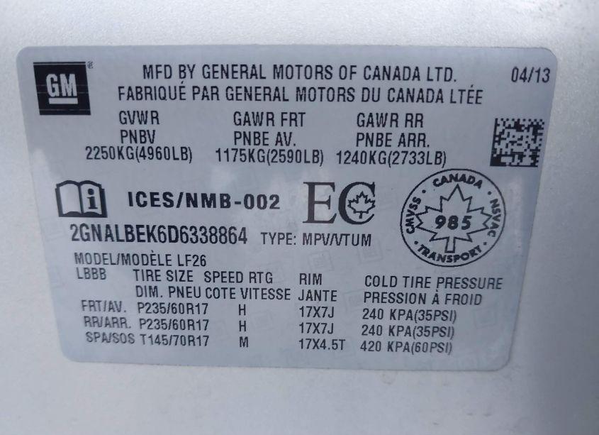 Photo 9 of 2013 Chevrolet Equinox LS (VIN 2GNALBEK6D6338864)