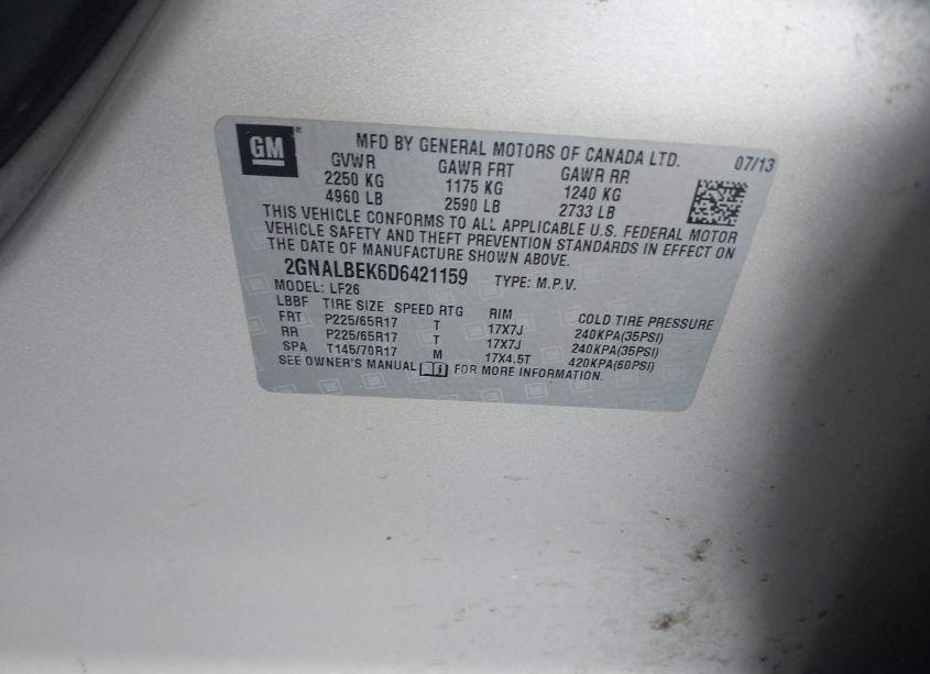 Photo 9 of 2013 Chevrolet Equinox LS (VIN 2GNALBEK6D6421159)