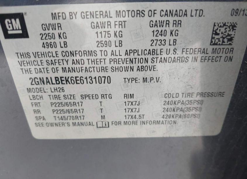 Photo 9 of 2014 Chevrolet Equinox 1LT (VIN 2GNALBEK6E6131070)