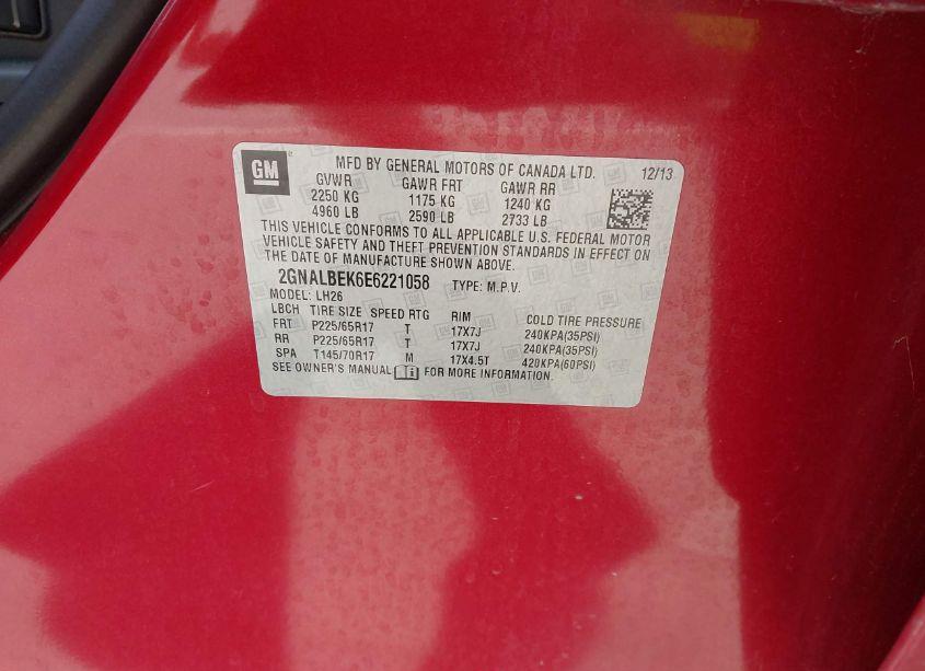 Photo 9 of 2014 Chevrolet Equinox 1LT (VIN 2GNALBEK6E6221058)