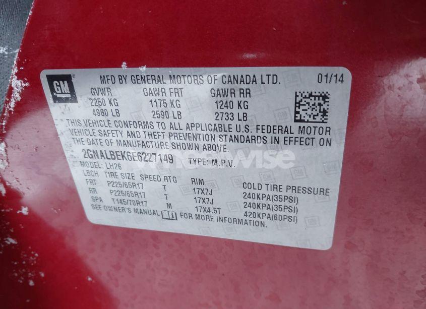 Photo 9 of 2014 Chevrolet Equinox 1LT (VIN 2GNALBEK6E6227149)