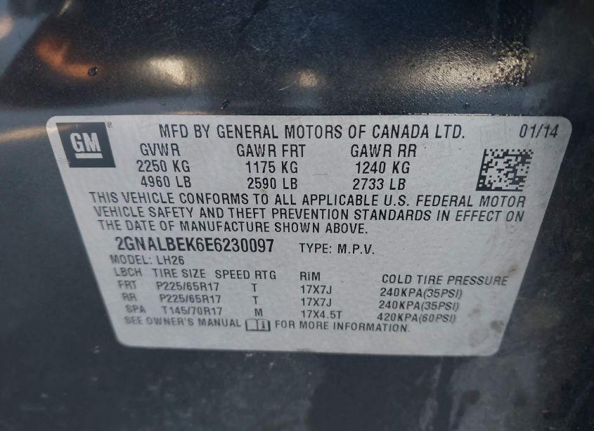 Photo 9 of 2014 Chevrolet Equinox 1LT (VIN 2GNALBEK6E6230097)