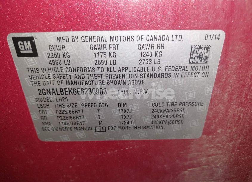 Photo 9 of 2014 Chevrolet Equinox 1LT (VIN 2GNALBEK6E6236983)