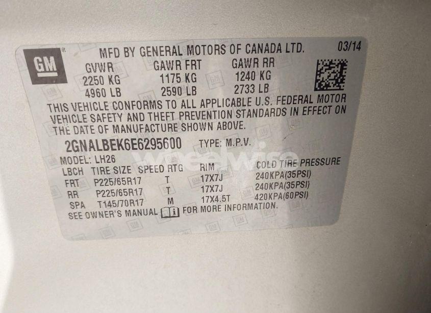 Photo 9 of 2014 Chevrolet Equinox 1LT (VIN 2GNALBEK6E6295600)