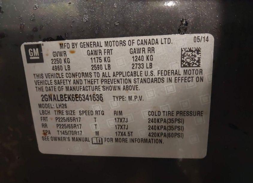 Photo 9 of 2014 Chevrolet Equinox 1LT (VIN 2GNALBEK6E6341636)