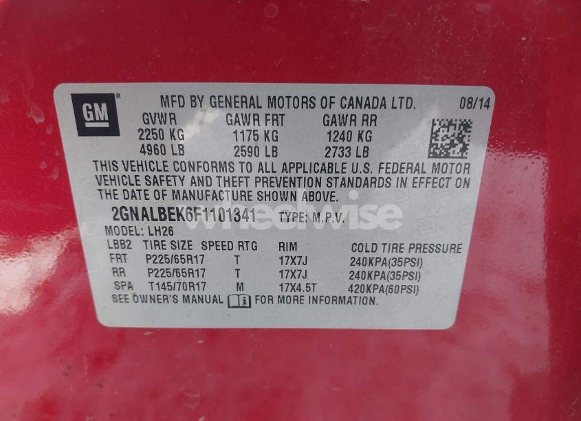 Photo 9 of 2015 Chevrolet Equinox 1LT (VIN 2GNALBEK6F1101341)