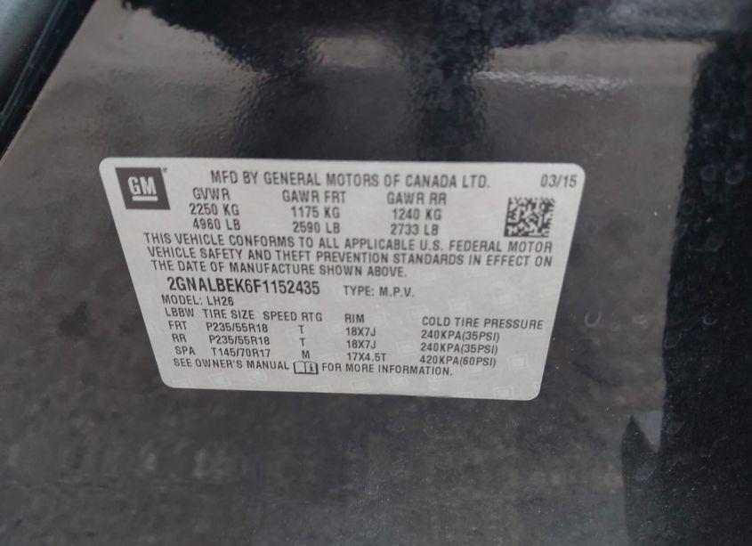 Photo 9 of 2015 Chevrolet Equinox 1LT (VIN 2GNALBEK6F1152435)