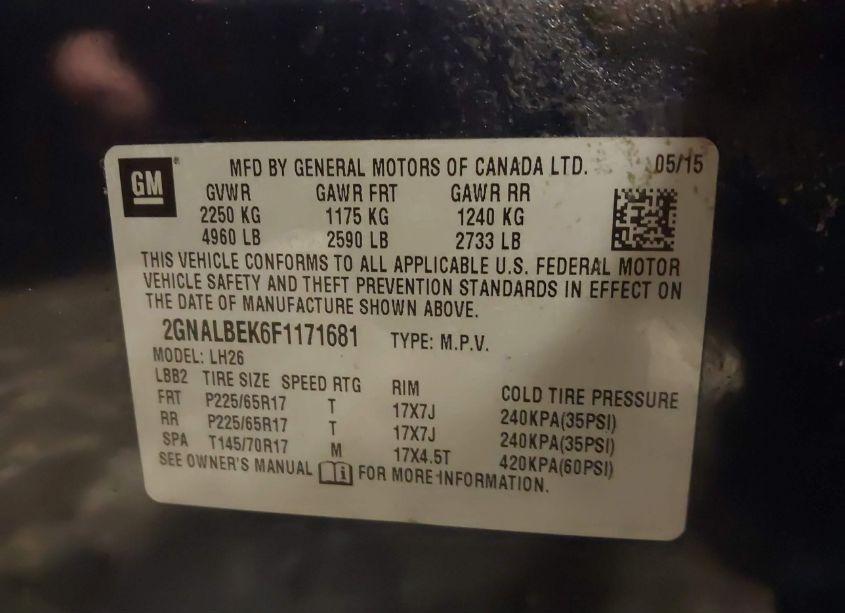 Photo 9 of 2015 Chevrolet Equinox 1LT (VIN 2GNALBEK6F1171681)