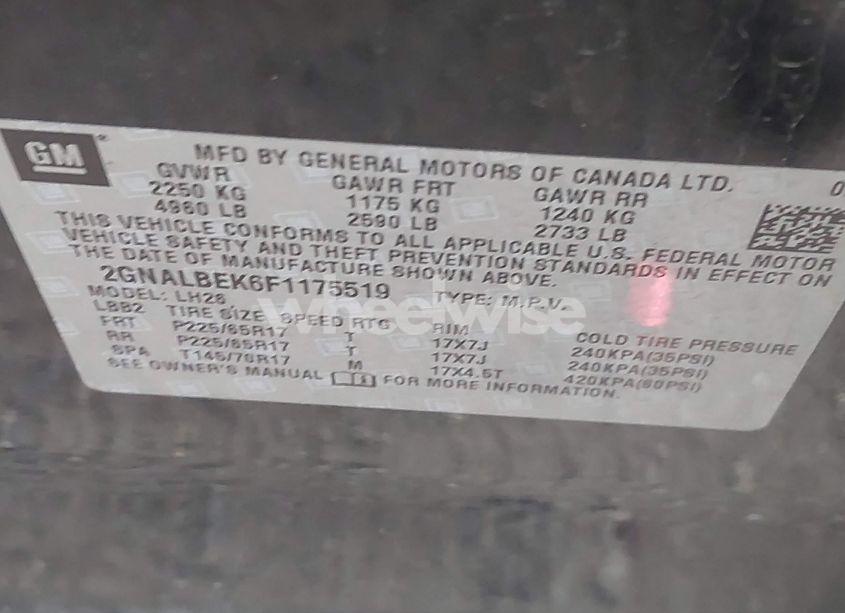 Photo 9 of 2015 Chevrolet Equinox 1LT (VIN 2GNALBEK6F1175519)