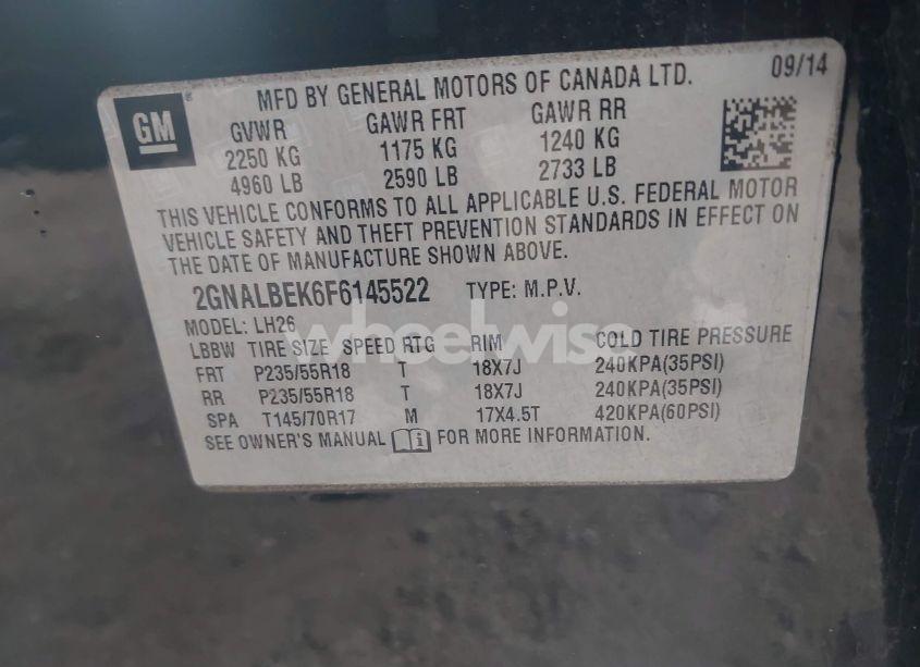 Photo 9 of 2015 Chevrolet Equinox 1LT (VIN 2GNALBEK6F6145522)