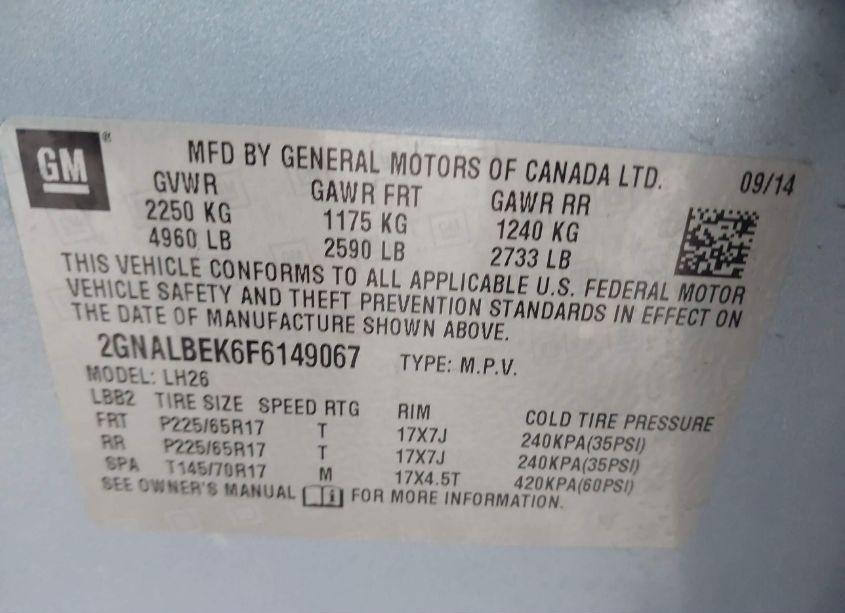 Photo 9 of 2015 Chevrolet Equinox LT (VIN 2GNALBEK6F6149067)