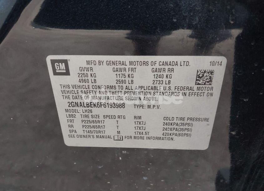 Photo 9 of 2015 Chevrolet Equinox 1LT (VIN 2GNALBEK6F6193988)