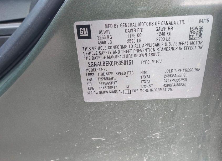 Photo 9 of 2015 Chevrolet Equinox 1LT (VIN 2GNALBEK6F6350161)