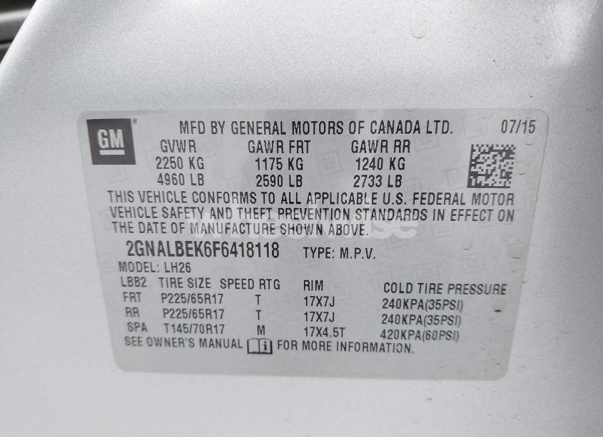 Photo 9 of 2015 Chevrolet Equinox 1LT (VIN 2GNALBEK6F6418118)