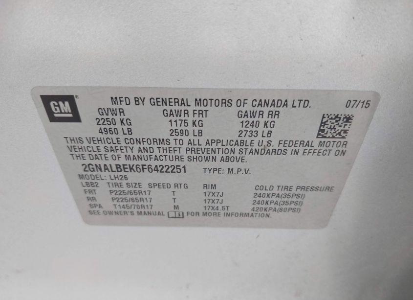 Photo 9 of 2015 Chevrolet Equinox 1LT (VIN 2GNALBEK6F6422251)