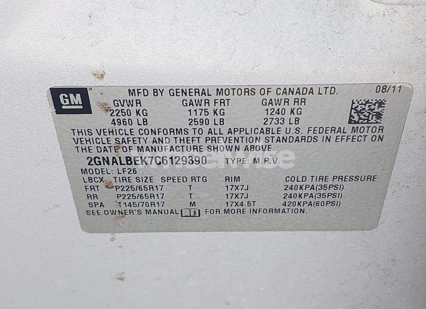 Photo 9 of 2012 Chevrolet Equinox LS (VIN 2GNALBEK7C6129390)