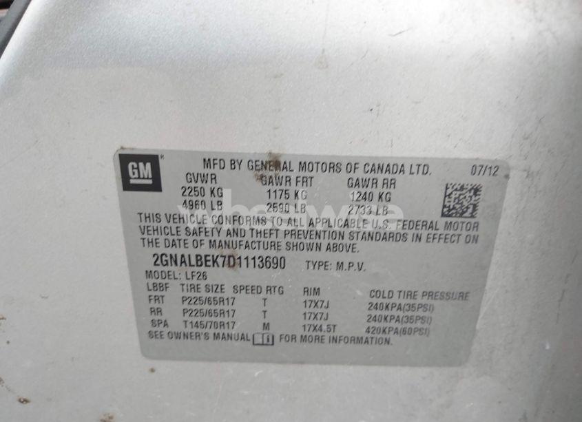 Photo 9 of 2013 Chevrolet Equinox LS (VIN 2GNALBEK7D1113690)